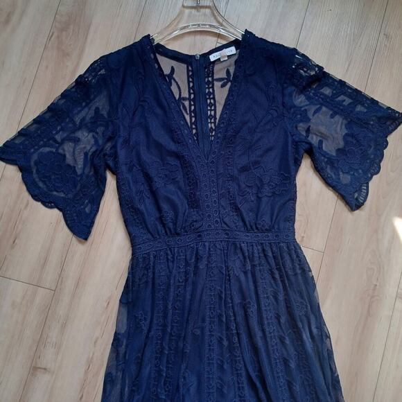 Nordstrom Socialite Lace Overlay Romper Midnight Blue XS - Picture 7 of 14